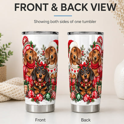 #pl[20oz|Steel] Christmas Dachshund Dogs Tumbler, 20oz Stainless Steel Drinkware