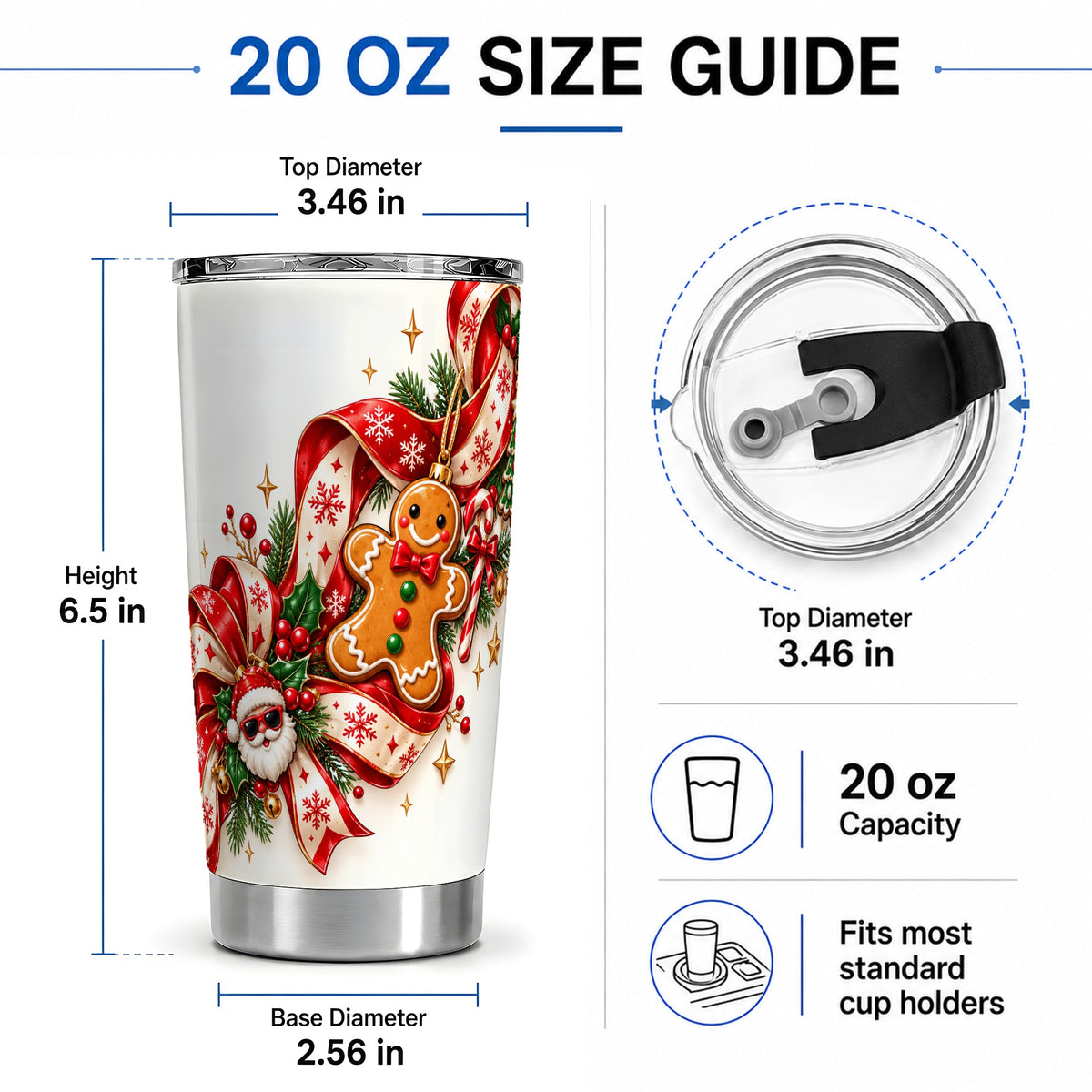 #pl[20oz|Steel] Christmas Gingerbread Tumbler, 20oz Stainless Steel Holiday Drinkware
