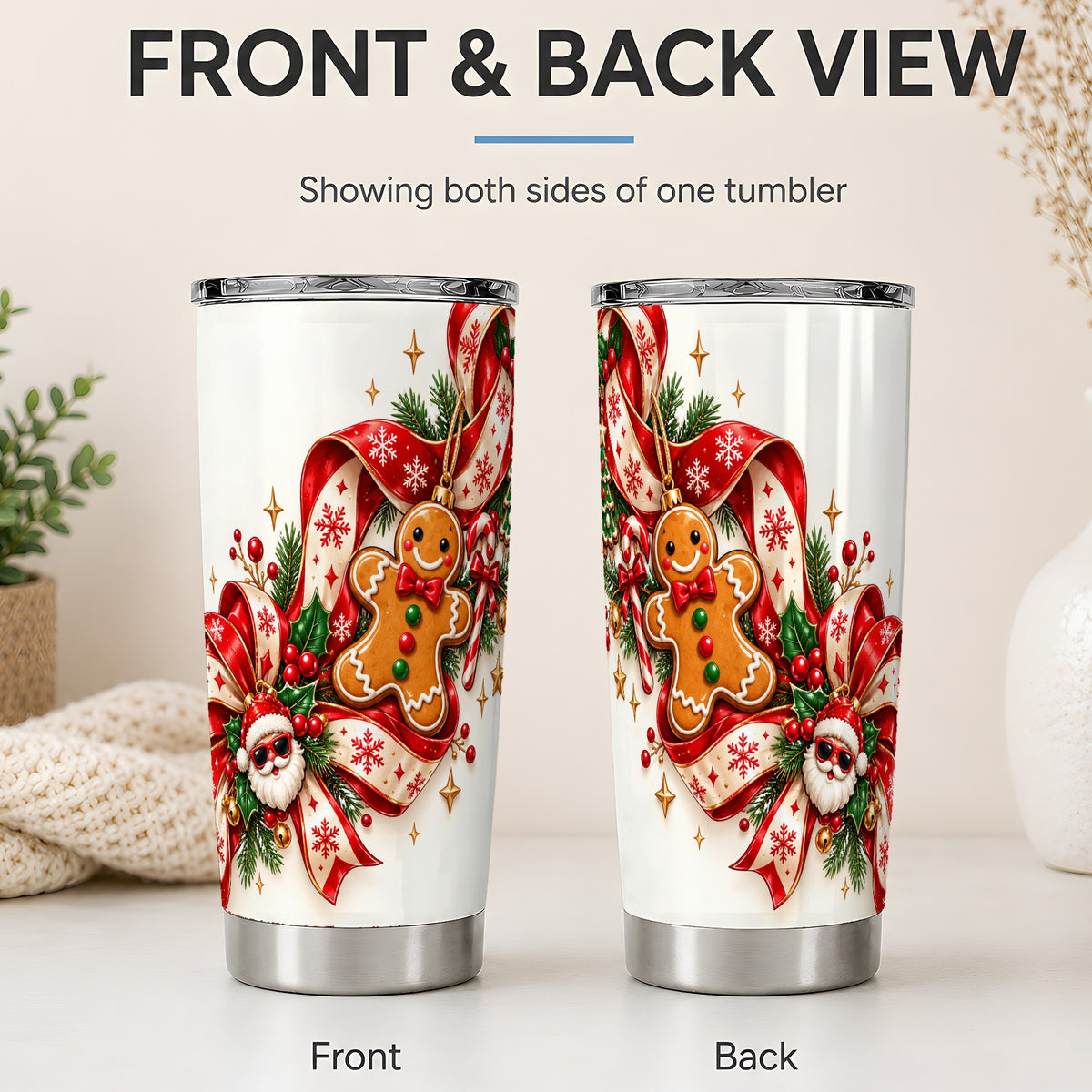 #pl[20oz|Steel] Christmas Gingerbread Tumbler, 20oz Stainless Steel Holiday Drinkware