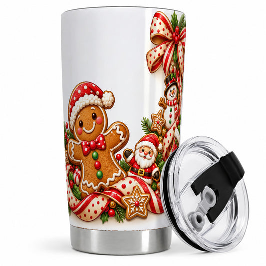 Christmas Gingerbread Tumbler, 20oz Stainless Steel Festive Drinkware