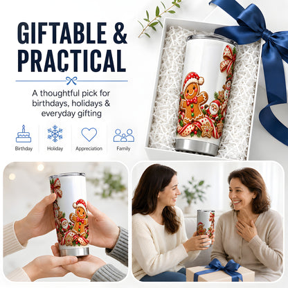 Christmas Gingerbread Tumbler, 20oz Stainless Steel Festive Drinkware