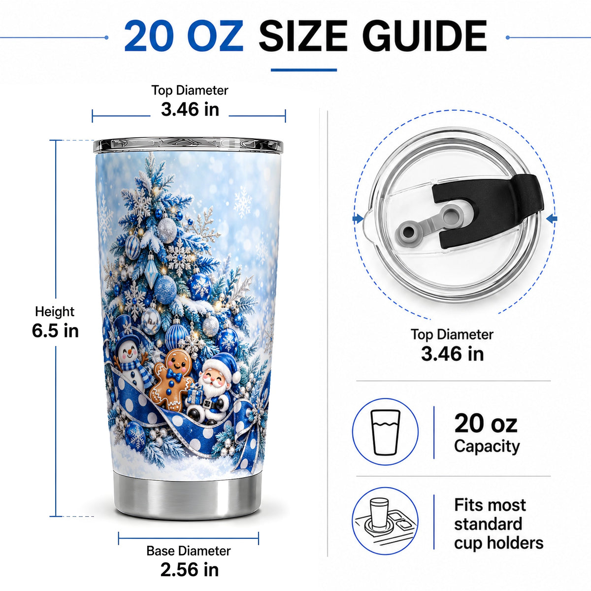 #pl[20oz|Steel] Blue Christmas Tree Tumbler, 20oz Stainless Steel Winter Drinkware