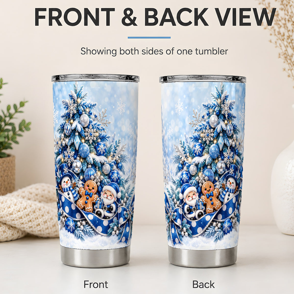 #pl[20oz|Steel] Blue Christmas Tree Tumbler, 20oz Stainless Steel Winter Drinkware