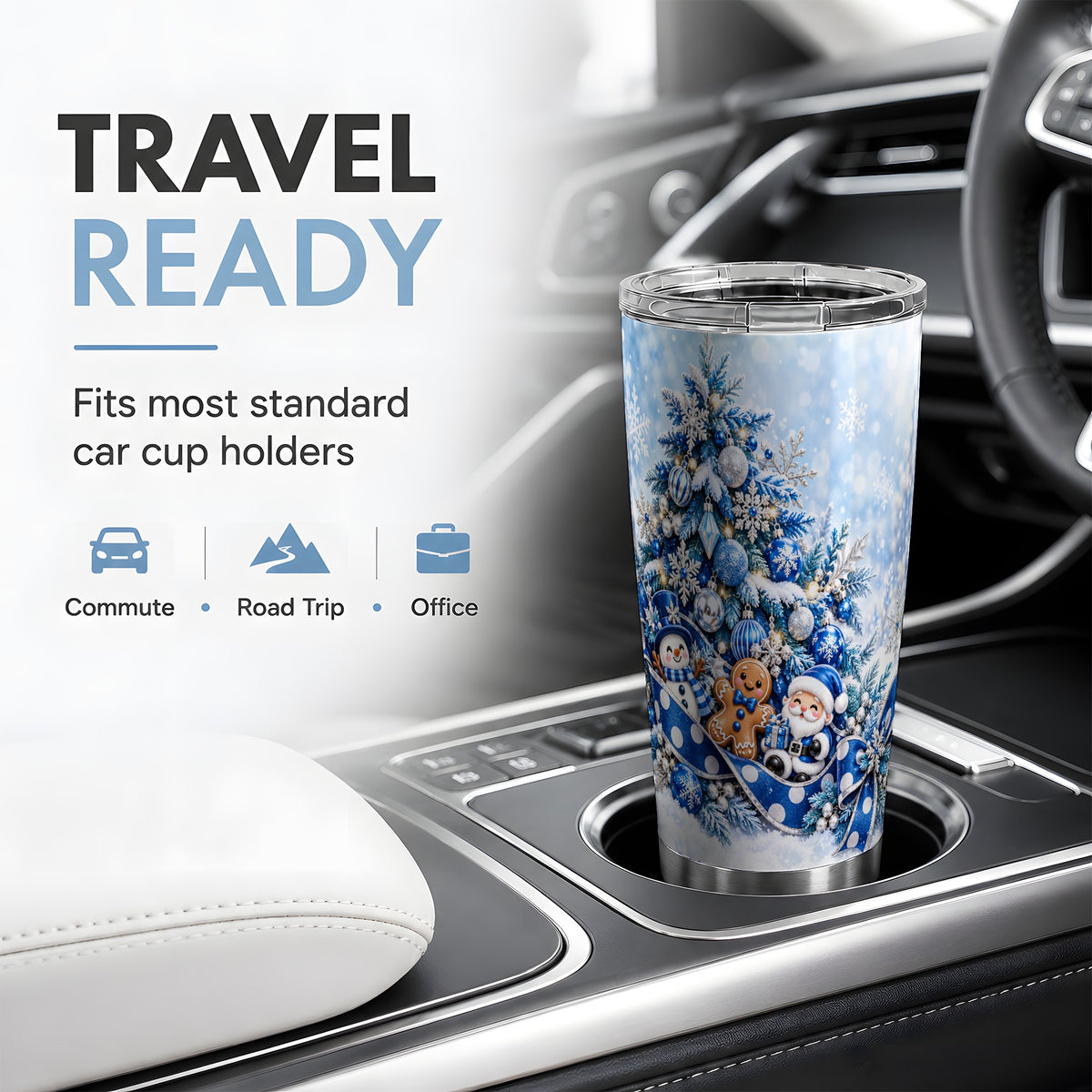 Blue Christmas Tree Tumbler, 20oz Stainless Steel Winter Drinkware