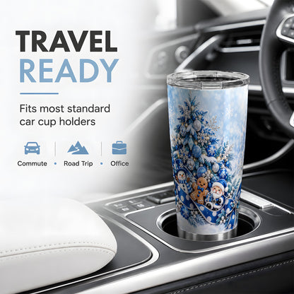 Blue Christmas Tree Tumbler, 20oz Stainless Steel Winter Drinkware