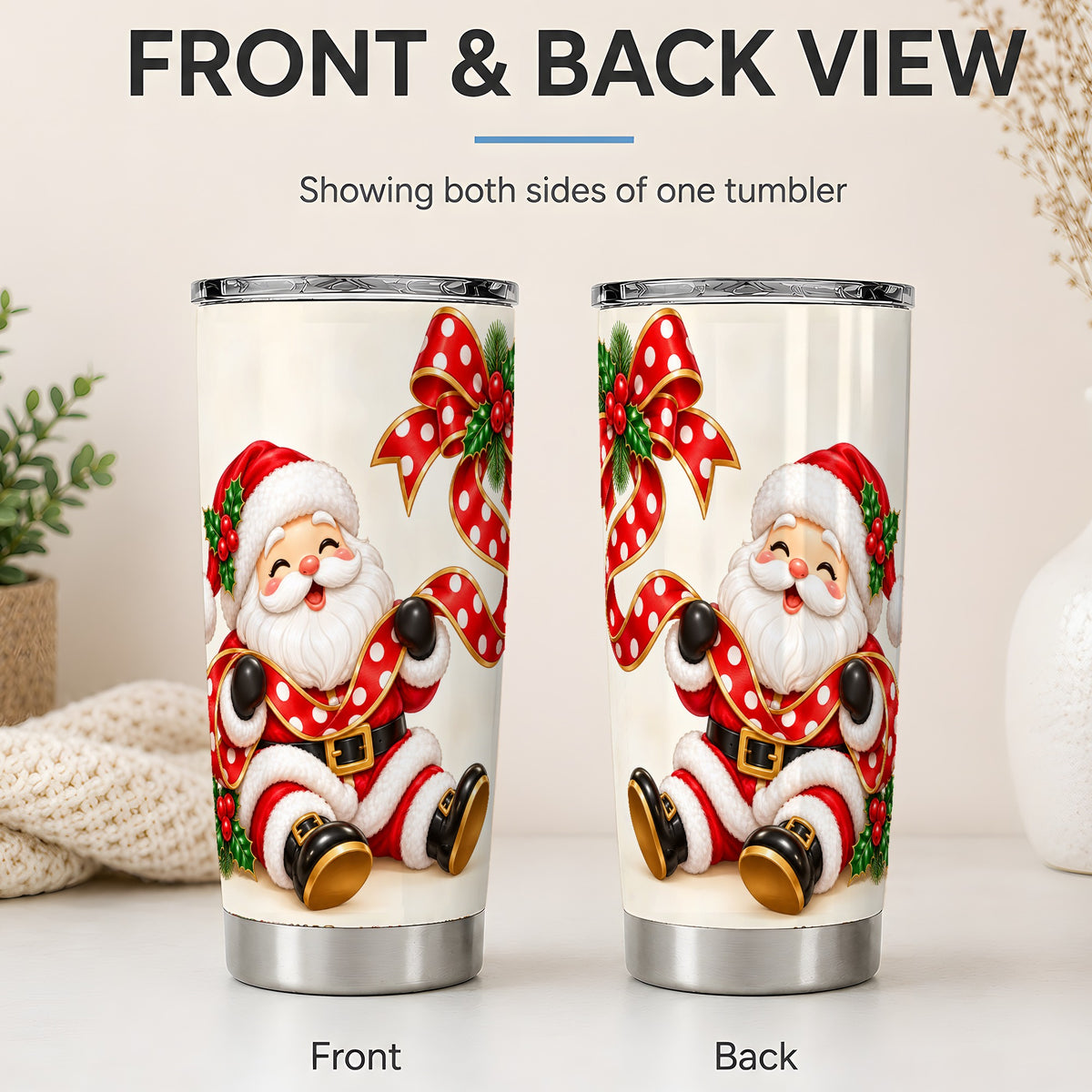 #pl[20oz|Steel] Jolly Santa Claus Tumbler, 20oz Stainless Steel Christmas Drinkware