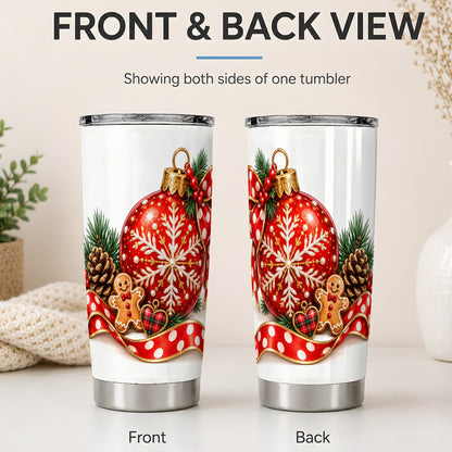 #pl[20oz|Steel] Red Christmas Ornament Tumbler, 20oz Stainless Steel Snowflake Design