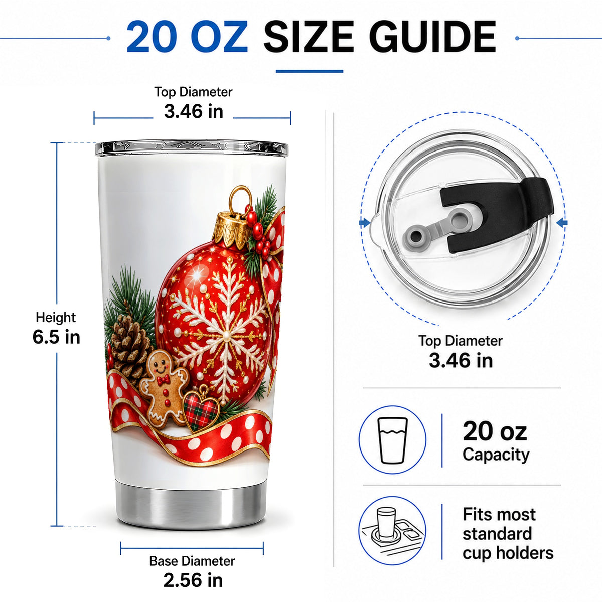 #pl[20oz|Steel] Red Christmas Ornament Tumbler, 20oz Stainless Steel Snowflake Design