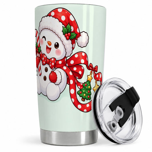 Cute Christmas Snowman Tumbler, 20oz Stainless Steel Holiday Drinkware