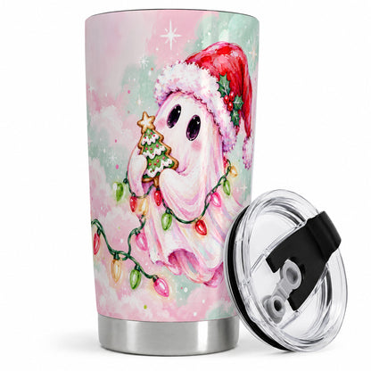 Cute Christmas Ghost Tumbler, 20oz Stainless Steel Pastel Drinkware