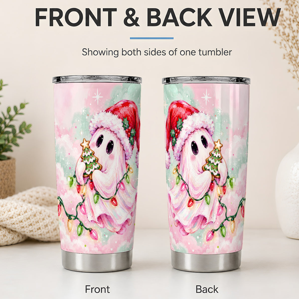 #pl[20oz|Steel] Cute Christmas Ghost Tumbler, 20oz Stainless Steel Pastel Drinkware