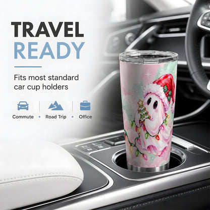 Cute Christmas Ghost Tumbler, 20oz Stainless Steel Pastel Drinkware