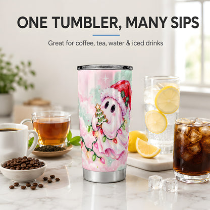 Cute Christmas Ghost Tumbler, 20oz Stainless Steel Pastel Drinkware