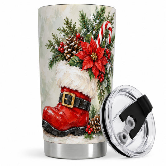 Santa Boot Christmas Tumbler, 20oz Stainless Steel Holiday Drinkware