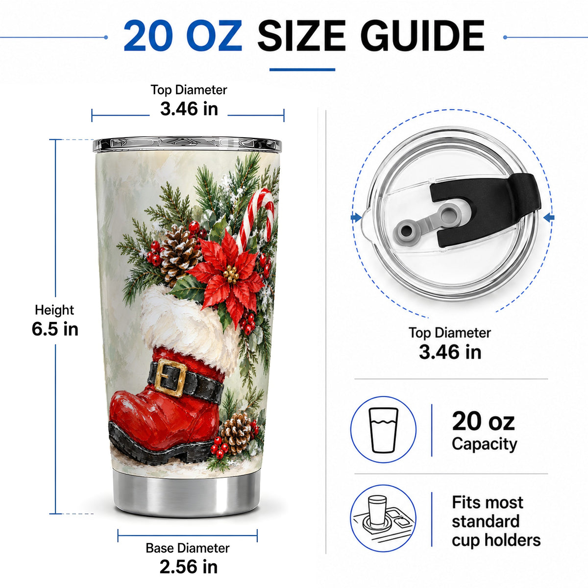 #pl[20oz|Steel] Santa Boot Christmas Tumbler, 20oz Stainless Steel Holiday Drinkware