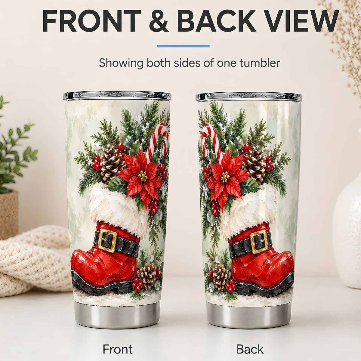 #pl[20oz|Steel] Santa Boot Christmas Tumbler, 20oz Stainless Steel Holiday Drinkware