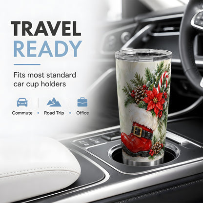 Santa Boot Christmas Tumbler, 20oz Stainless Steel Holiday Drinkware