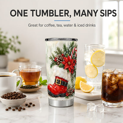 Santa Boot Christmas Tumbler, 20oz Stainless Steel Holiday Drinkware