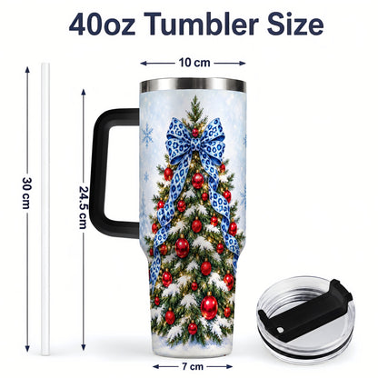 #pl[40oz|Black] Blue Leopard Christmas Tree Tumbler, 40oz Handled Holiday Drinkware