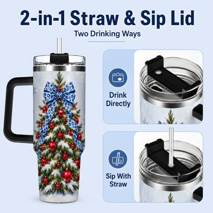 #pl[40oz|Black] Blue Leopard Christmas Tree Tumbler, 40oz Handled Holiday Drinkware