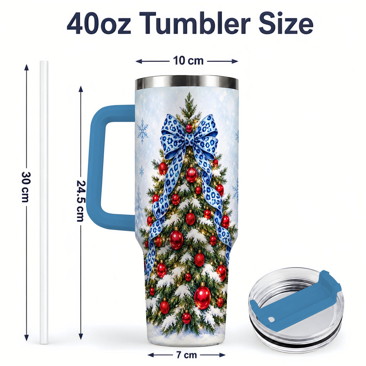 #pl[40oz|Blue] Blue Leopard Christmas Tree Tumbler, 40oz Handled Holiday Drinkware