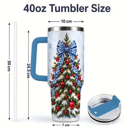 #pl[40oz|Blue] Blue Leopard Christmas Tree Tumbler, 40oz Handled Holiday Drinkware