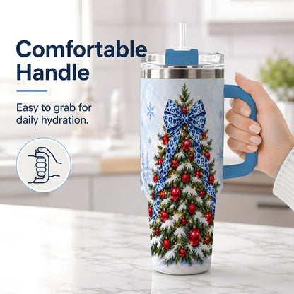 #pl[40oz|Blue] Blue Leopard Christmas Tree Tumbler, 40oz Handled Holiday Drinkware