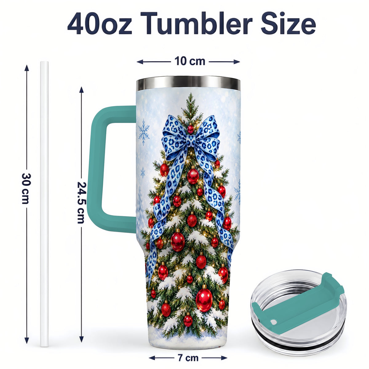 #pl[40oz|Green] Blue Leopard Christmas Tree Tumbler, 40oz Handled Holiday Drinkware