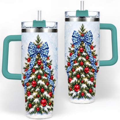 #pl[40oz|Green] Blue Leopard Christmas Tree Tumbler, 40oz Handled Holiday Drinkware