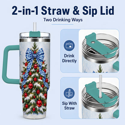 #pl[40oz|Green] Blue Leopard Christmas Tree Tumbler, 40oz Handled Holiday Drinkware
