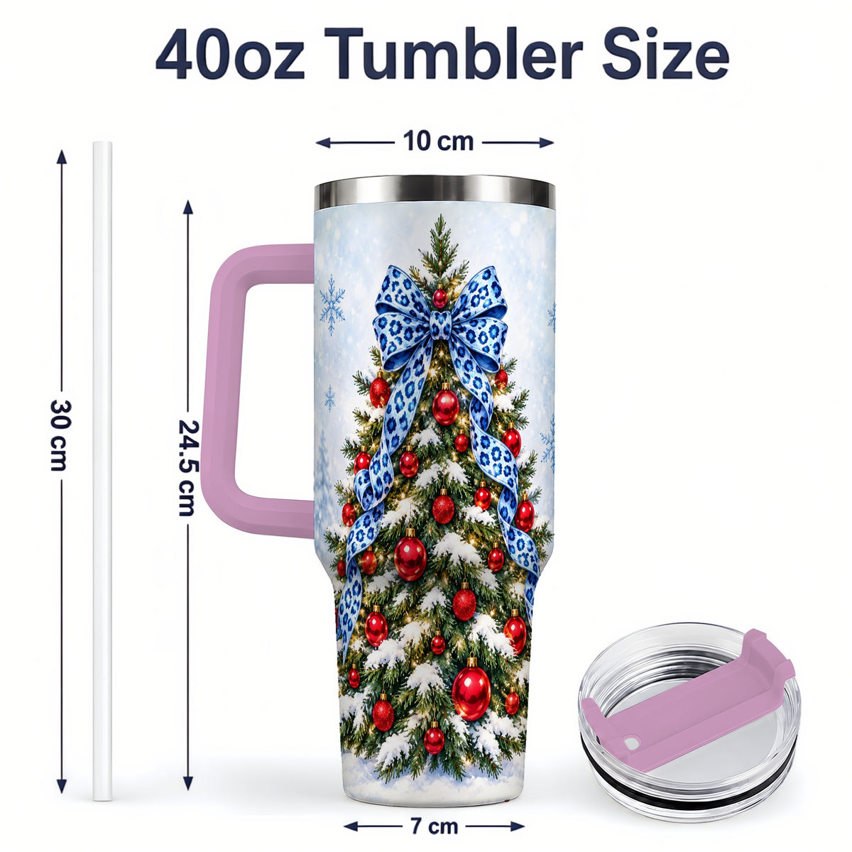 #pl[40oz|Pink] Blue Leopard Christmas Tree Tumbler, 40oz Handled Holiday Drinkware