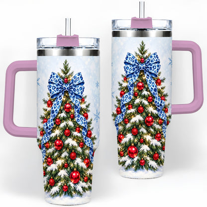 #pl[40oz|Pink] Blue Leopard Christmas Tree Tumbler, 40oz Handled Holiday Drinkware