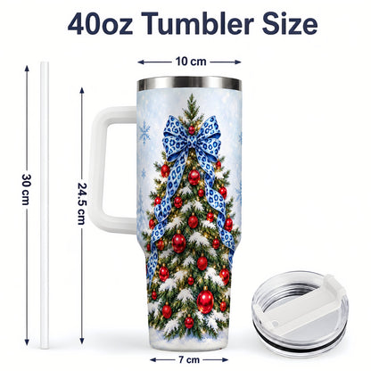 #pl[40oz|White] Blue Leopard Christmas Tree Tumbler, 40oz Handled Holiday Drinkware
