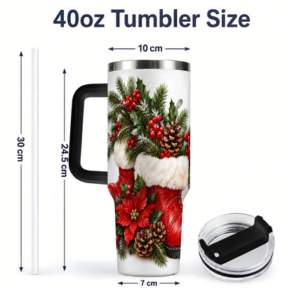 #pl[40oz|Black] Christmas Boots Tumbler, 40oz Handled Stainless Steel Holiday Drinkware