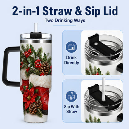 #pl[40oz|Black] Christmas Boots Tumbler, 40oz Handled Stainless Steel Holiday Drinkware