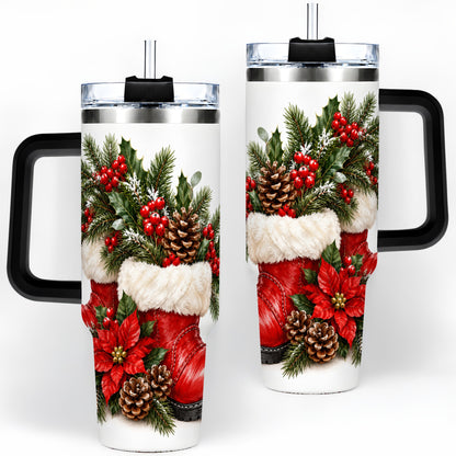 #pl[40oz|Black] Christmas Boots Tumbler, 40oz Handled Stainless Steel Holiday Drinkware