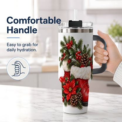 #pl[40oz|Black] Christmas Boots Tumbler, 40oz Handled Stainless Steel Holiday Drinkware