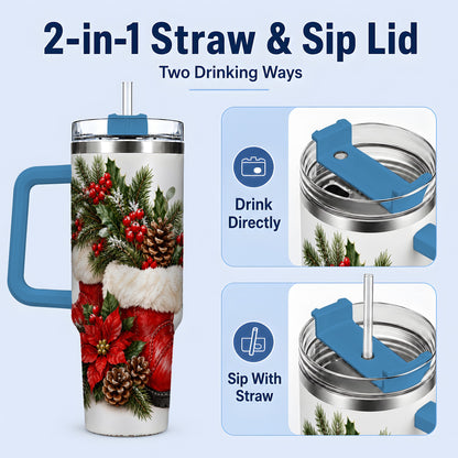 #pl[40oz|Blue] Christmas Boots Tumbler, 40oz Handled Stainless Steel Holiday Drinkware