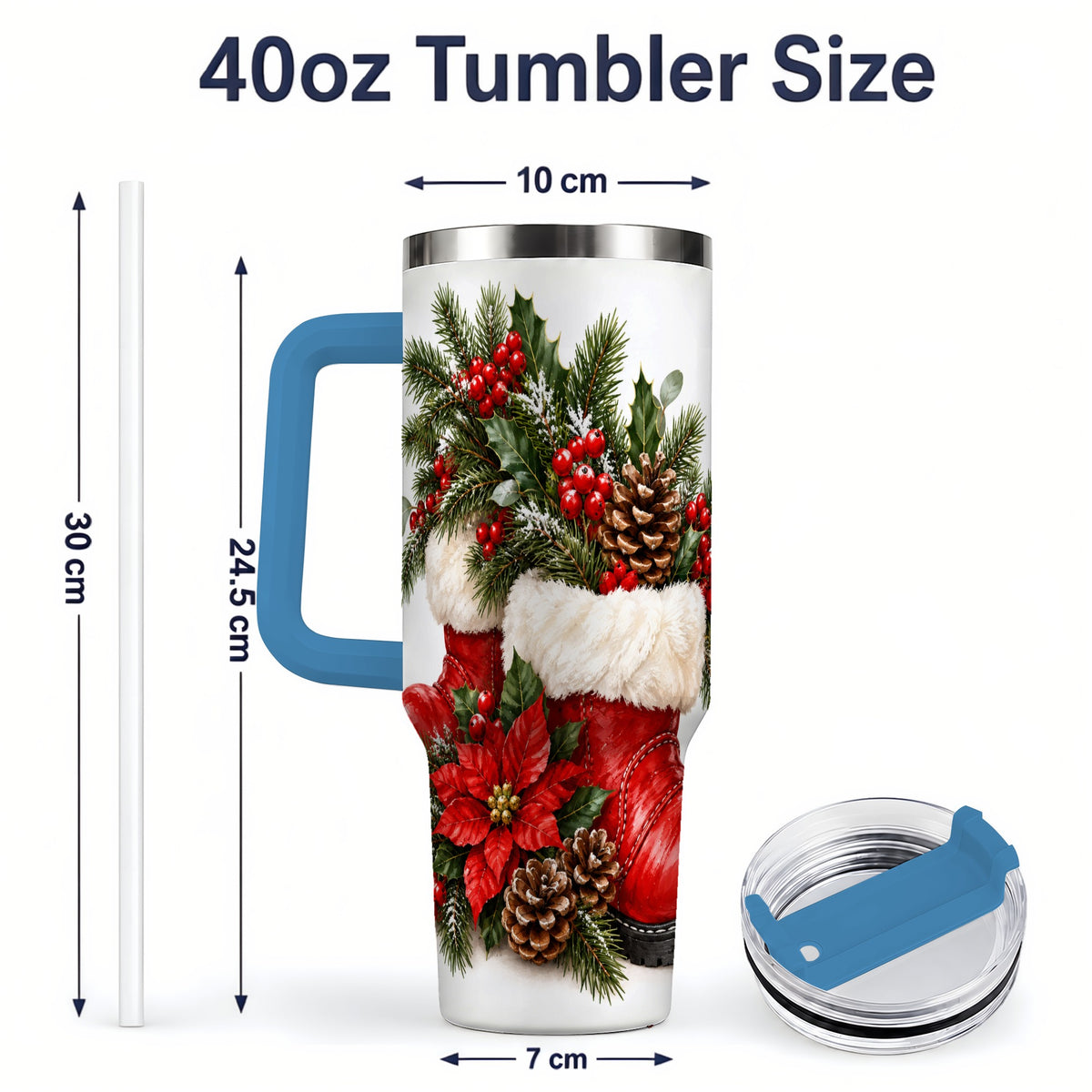 #pl[40oz|Blue] Christmas Boots Tumbler, 40oz Handled Stainless Steel Holiday Drinkware