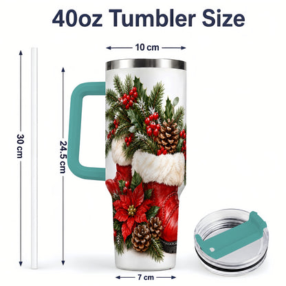#pl[40oz|Green] Christmas Boots Tumbler, 40oz Handled Stainless Steel Holiday Drinkware