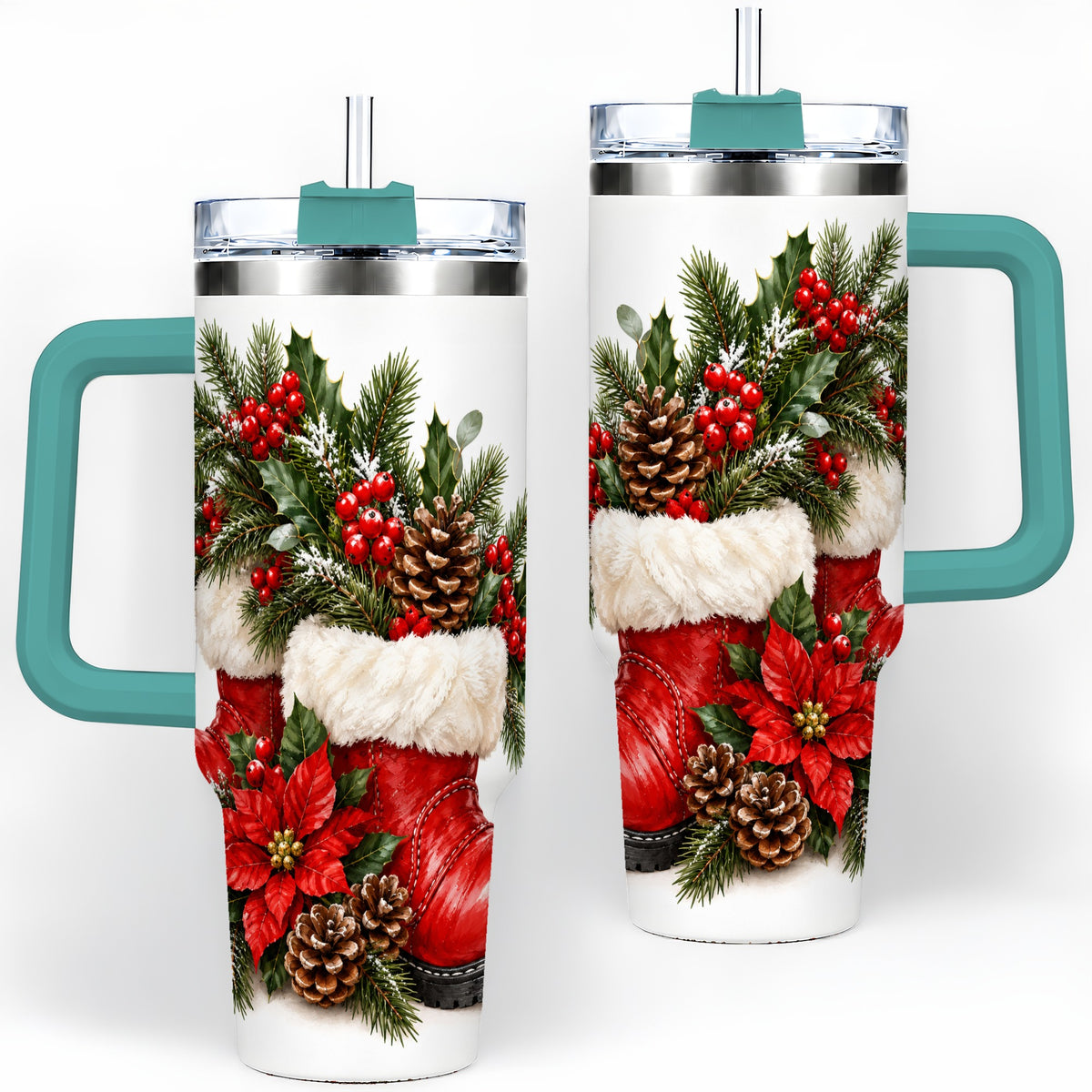 #pl[40oz|Green] Christmas Boots Tumbler, 40oz Handled Stainless Steel Holiday Drinkware
