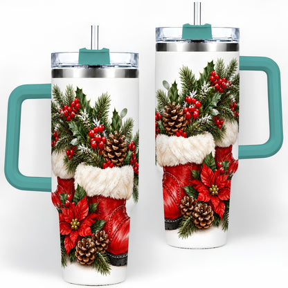 #pl[40oz|Green] Christmas Boots Tumbler, 40oz Handled Stainless Steel Holiday Drinkware