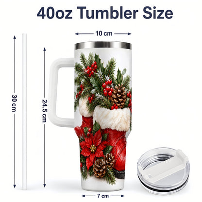 #pl[40oz|White] Christmas Boots Tumbler, 40oz Handled Stainless Steel Holiday Drinkware
