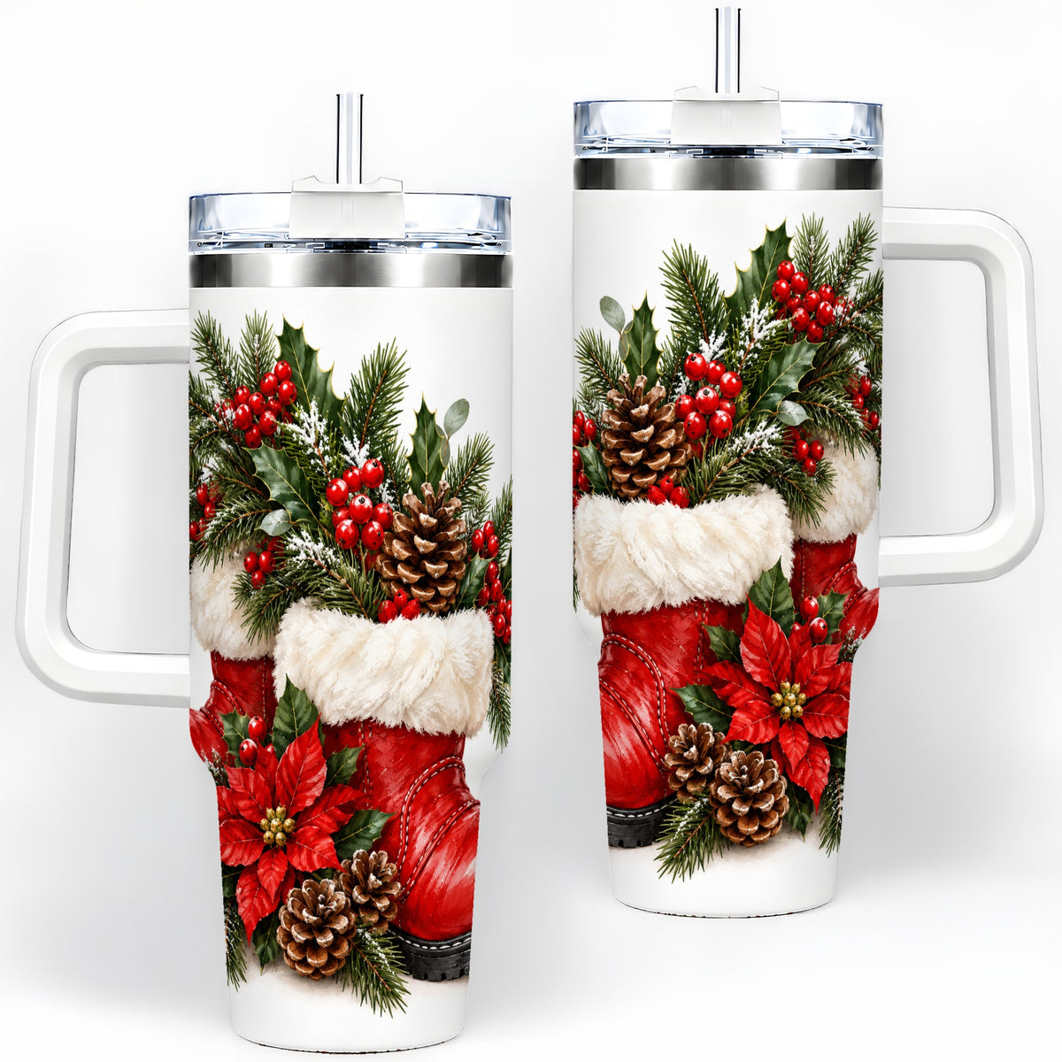 Christmas Boots Tumbler, 40oz Handled Stainless Steel Holiday Drinkware