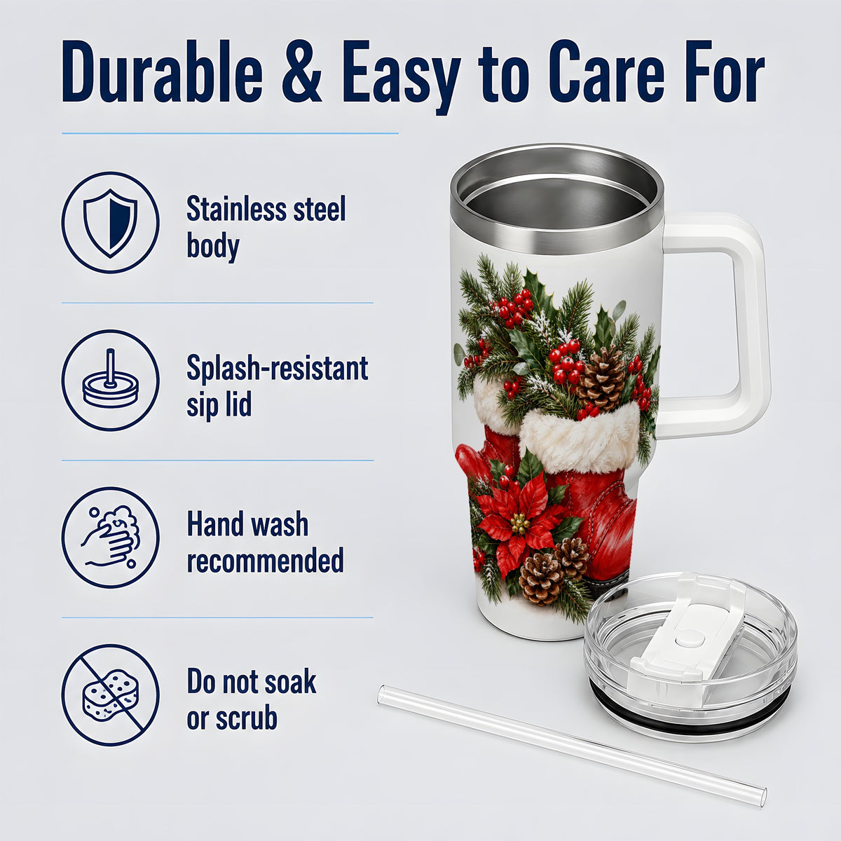 Christmas Boots Tumbler, 40oz Handled Stainless Steel Holiday Drinkware