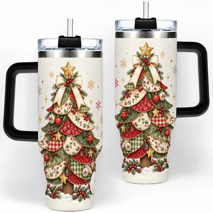 #pl[40oz|Black] Christmas Tree Snowman Handled Tumbler, 40oz Festive Winter Drinkware