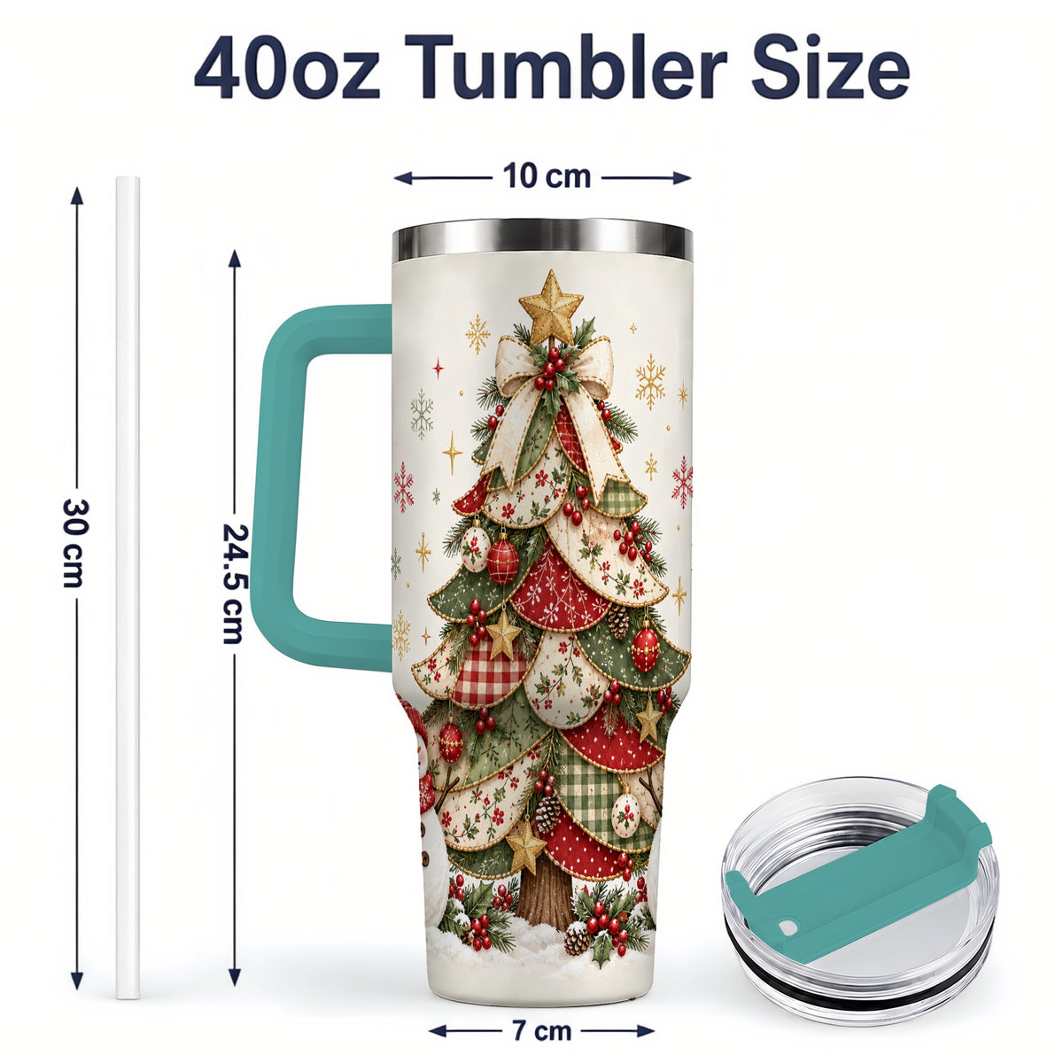 #pl[40oz|Green] Christmas Tree Snowman Handled Tumbler, 40oz Festive Winter Drinkware