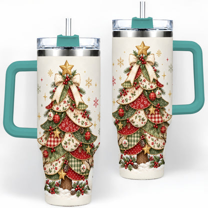 #pl[40oz|Green] Christmas Tree Snowman Handled Tumbler, 40oz Festive Winter Drinkware