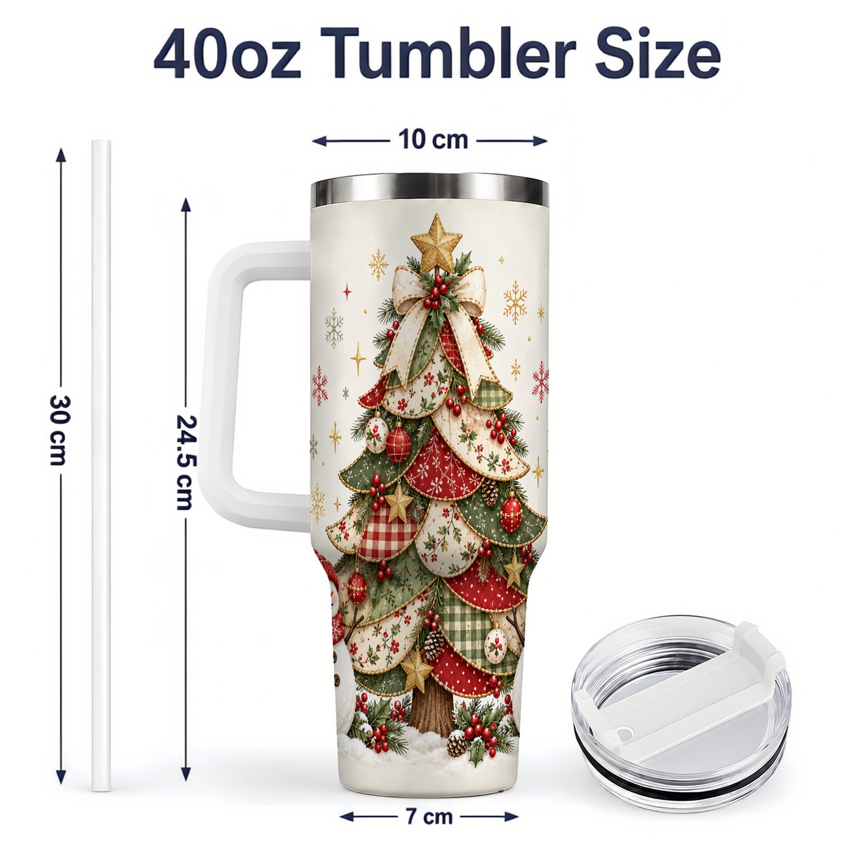 #pl[40oz|White] Christmas Tree Snowman Handled Tumbler, 40oz Festive Winter Drinkware
