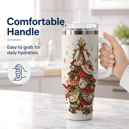 #pl[40oz|White] Christmas Tree Snowman Handled Tumbler, 40oz Festive Winter Drinkware